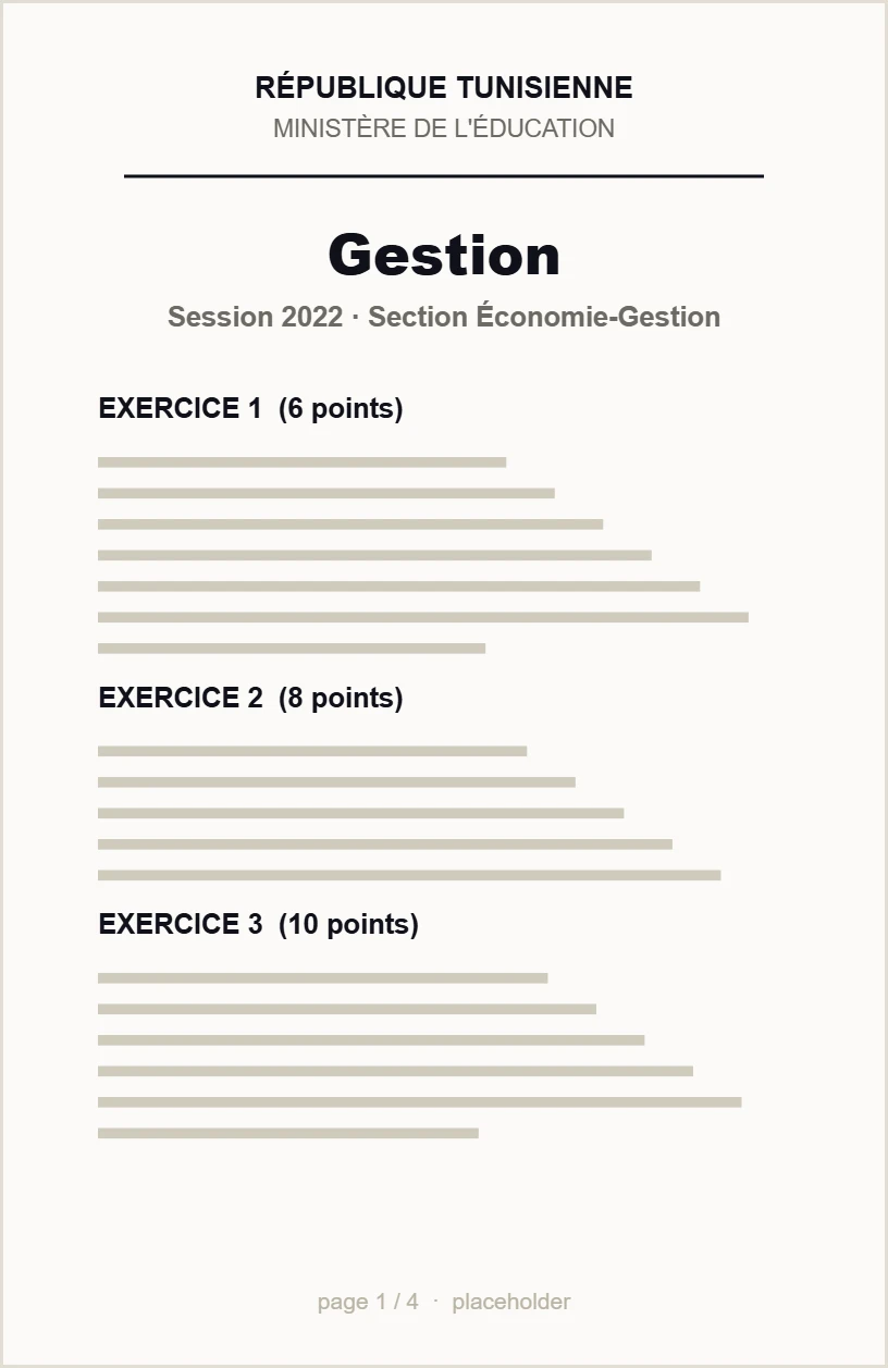 Sujet du Bac — Gestion